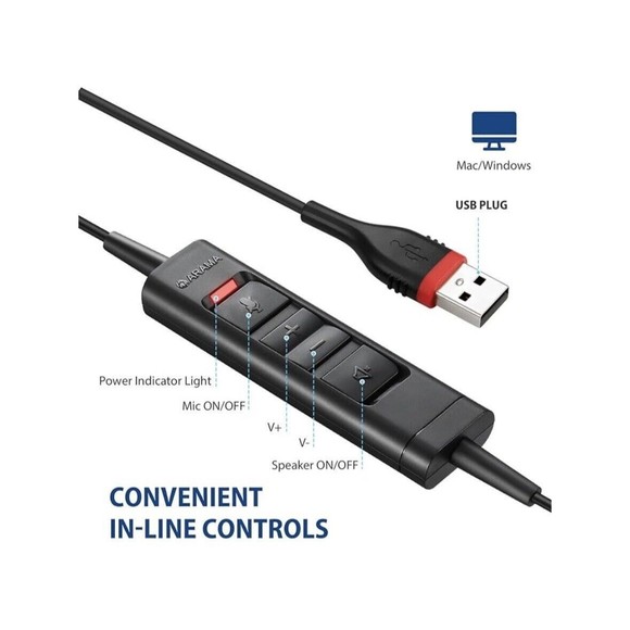 🔥HP🔥Arama A800 Noise Cancelling & Audio Controls Call Center USB Wired Headset - Picture 9 of 13